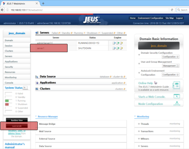 JEUS WebAdmin 画面