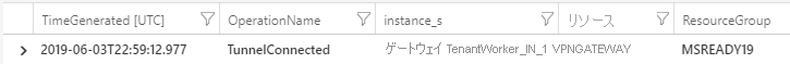 TunnelDiagnosticLog に表示されるトンネル接続イベントの例。