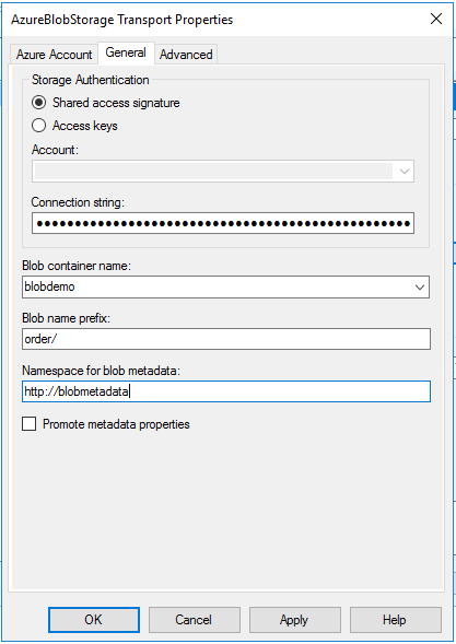 azure blob storage receive adapter General properties in BizTalk Server