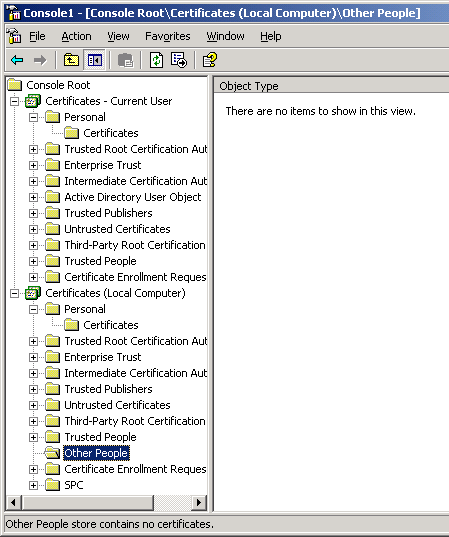 その他のPeopleの証明書ストア