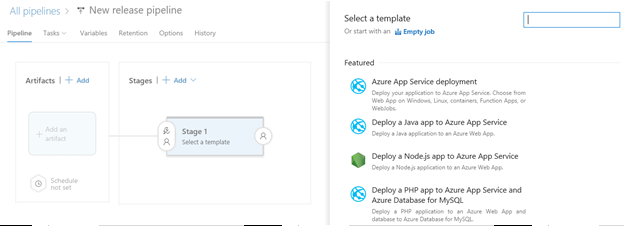 Visual Studio BizTalk Server プロジェクトで、Azure DevOps のリリース タスクとして空のパイプライン テンプレートを追加します。