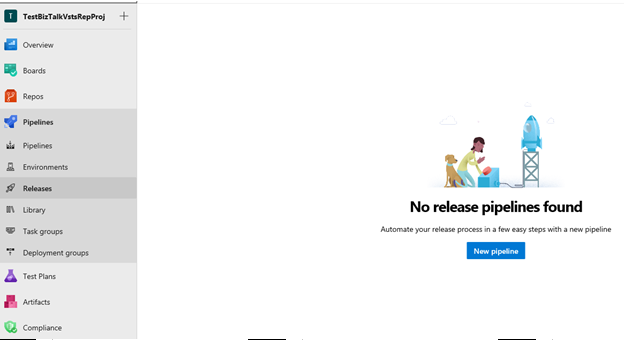 Visual Studio BizTalk Server プロジェクトで Azure DevOps のリリース タスクとして新しいパイプラインを作成します。