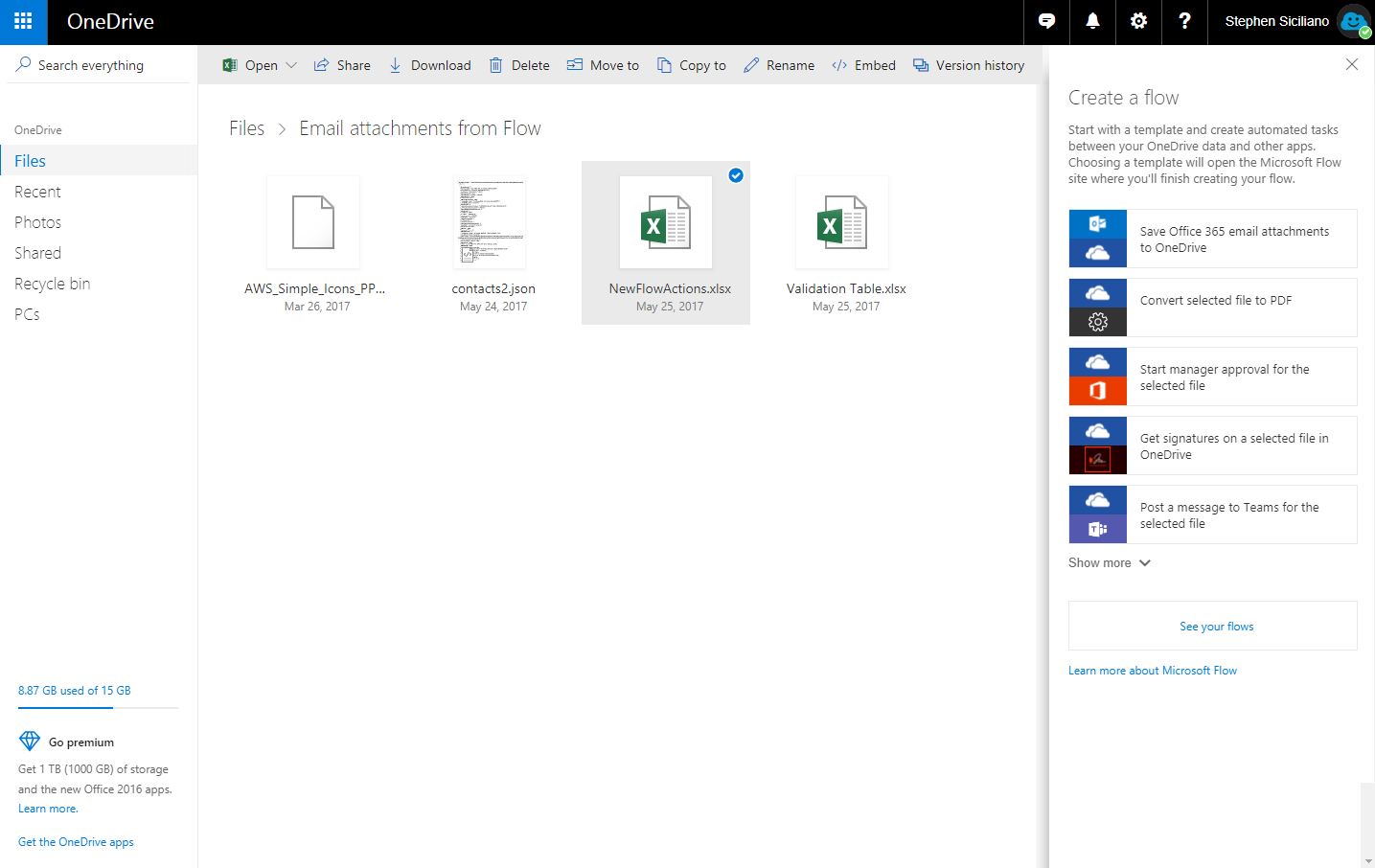 OneDrive 内の Flow