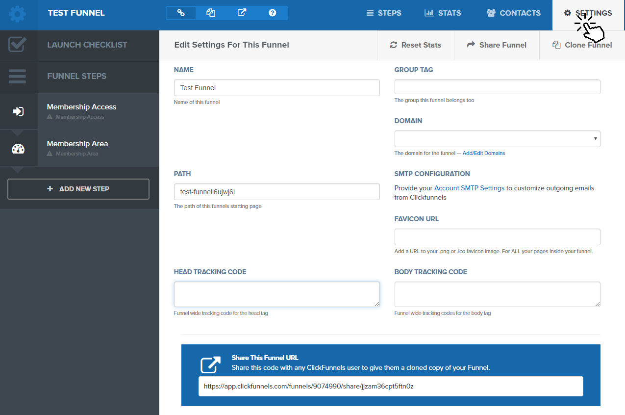 Go to settings in click funnels classic.