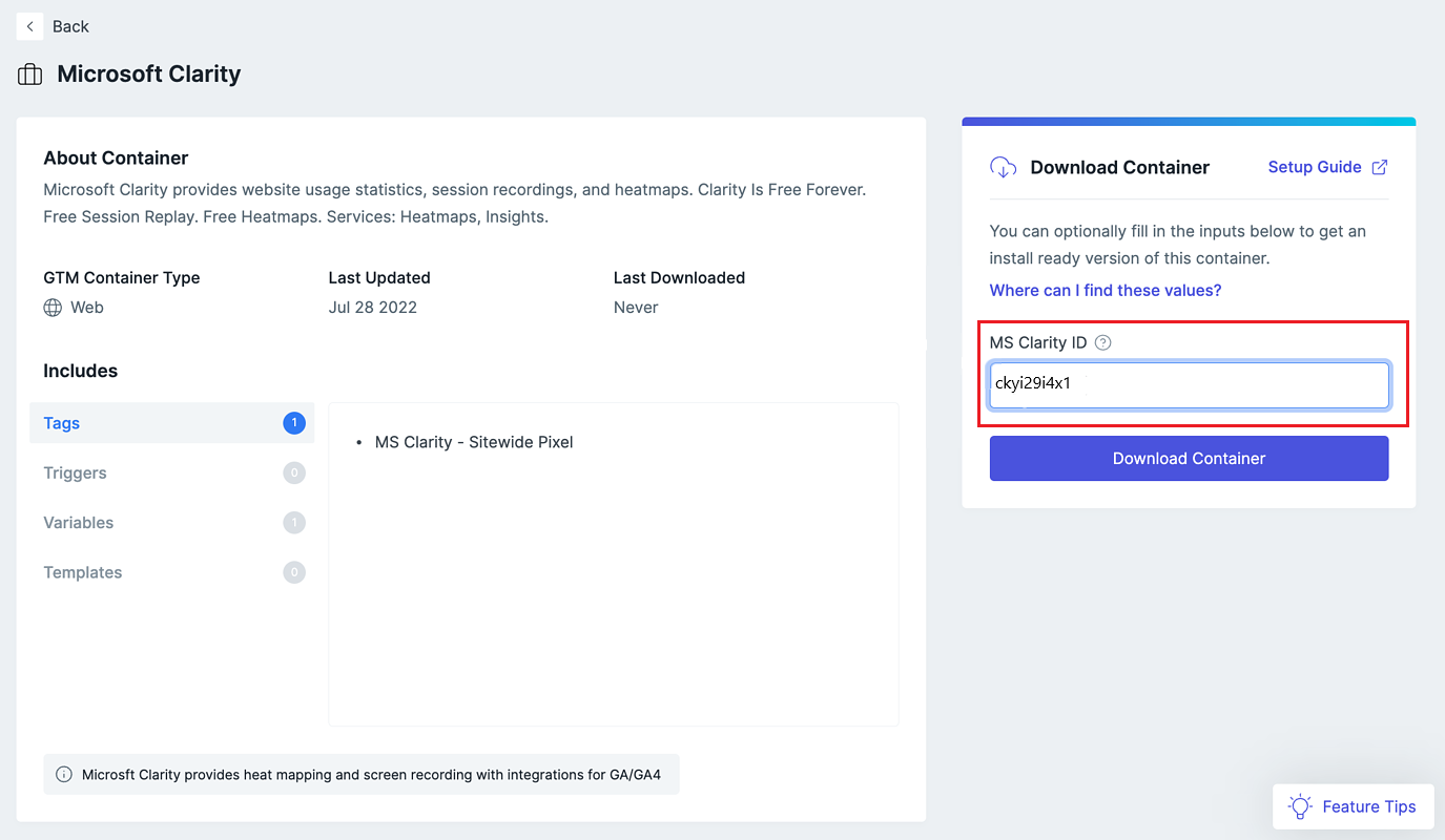 Download the container in Elevar.