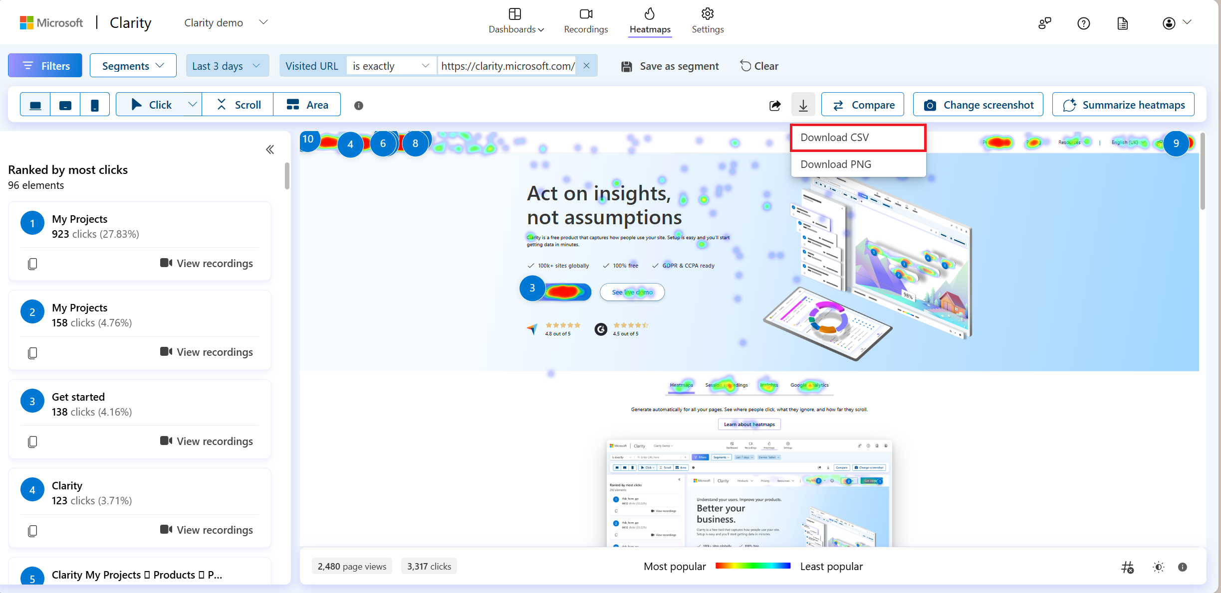 Select download as csv on heatmap.