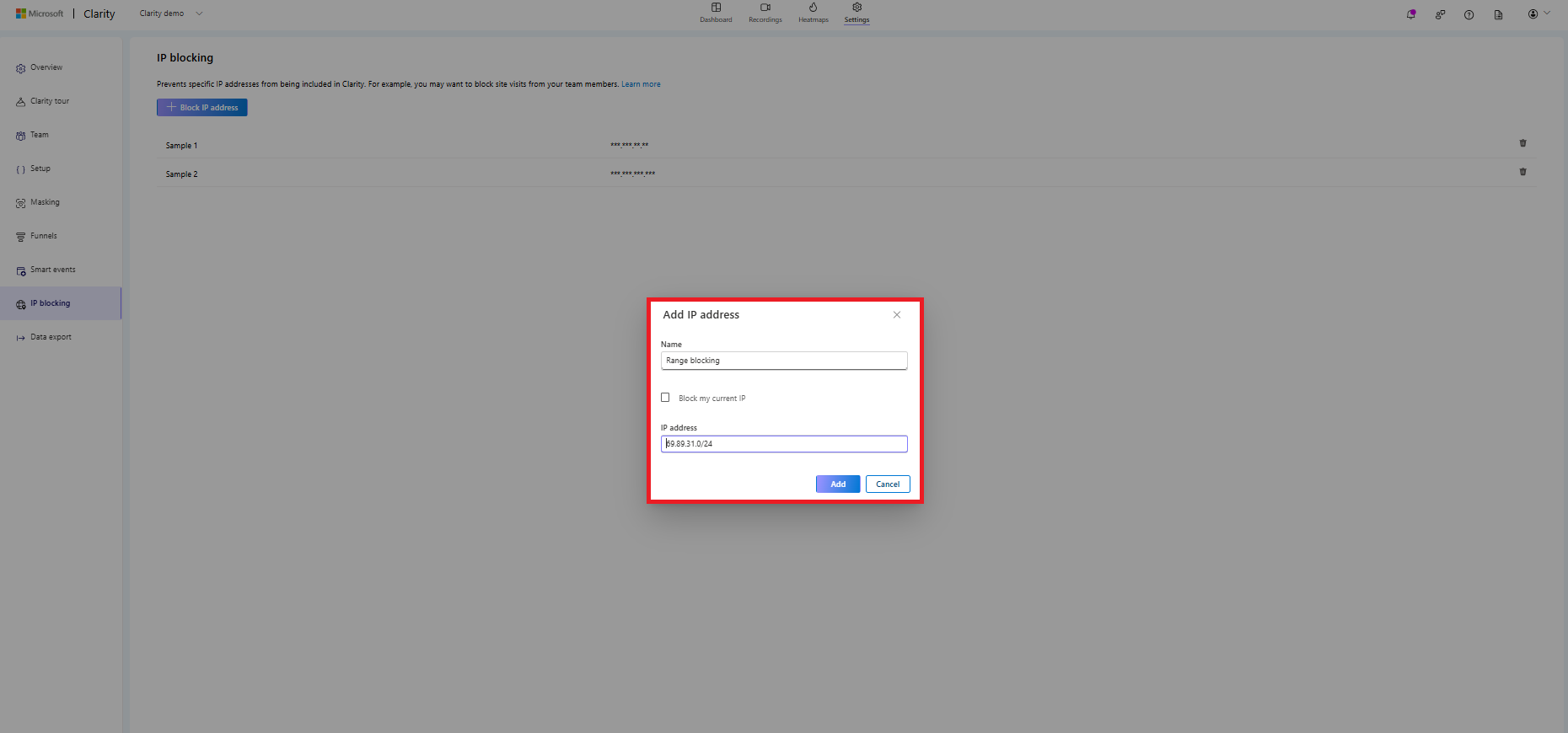 Add a range of IP addresses to block in SDK.