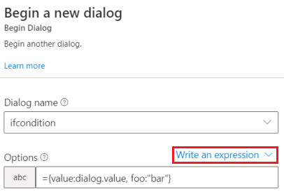 Begin Dialog properties pane