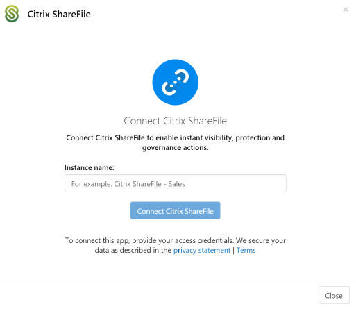 Citrix ShareFile インスタンス名を接続します。