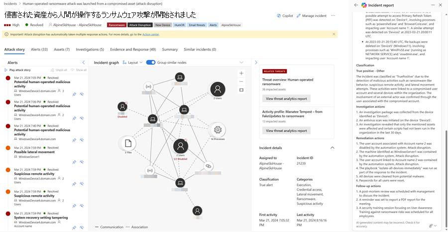 インシデント ページのインシデント レポート カードのスクリーンショット。カードの下部が表示されています。