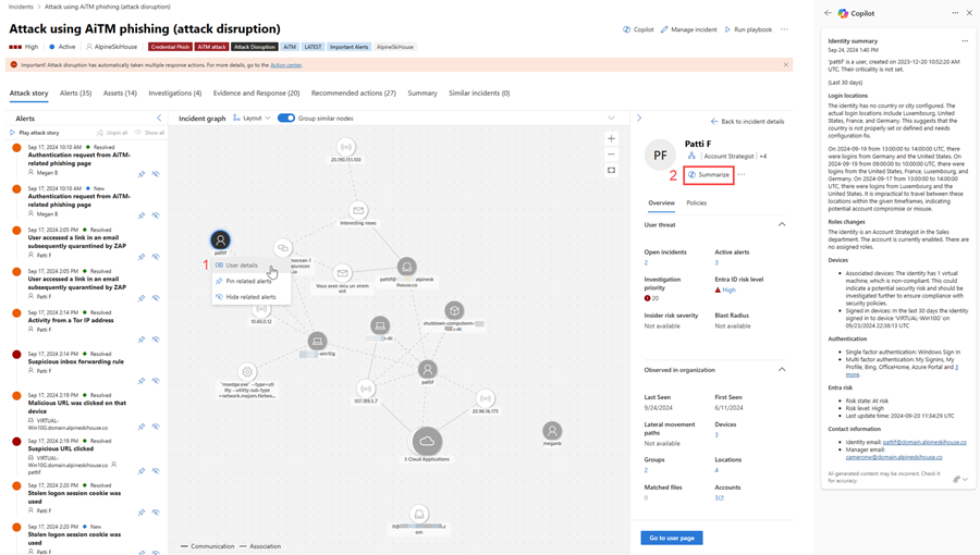 ユーザーの詳細ウィンドウの [集計] オプションを示すスクリーンショット。