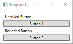 スタイルが設定されていない 2 つのボタンがある WPF ウィンドウ