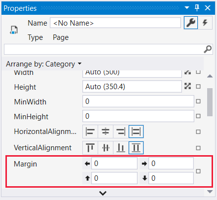 Margin values in Properties window