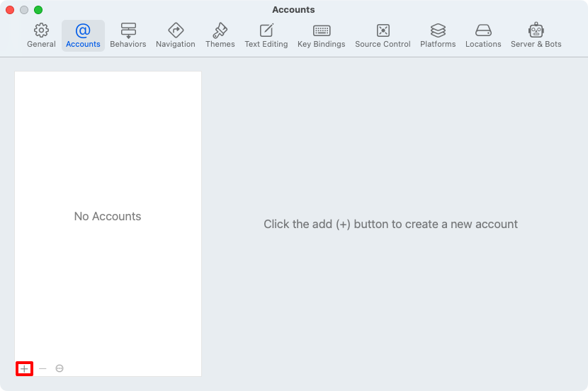 Xcode の Preferences での Accounts ダイアログ。