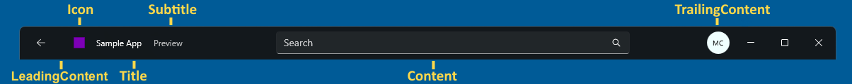 .NET MAUI Titlebar の概要。