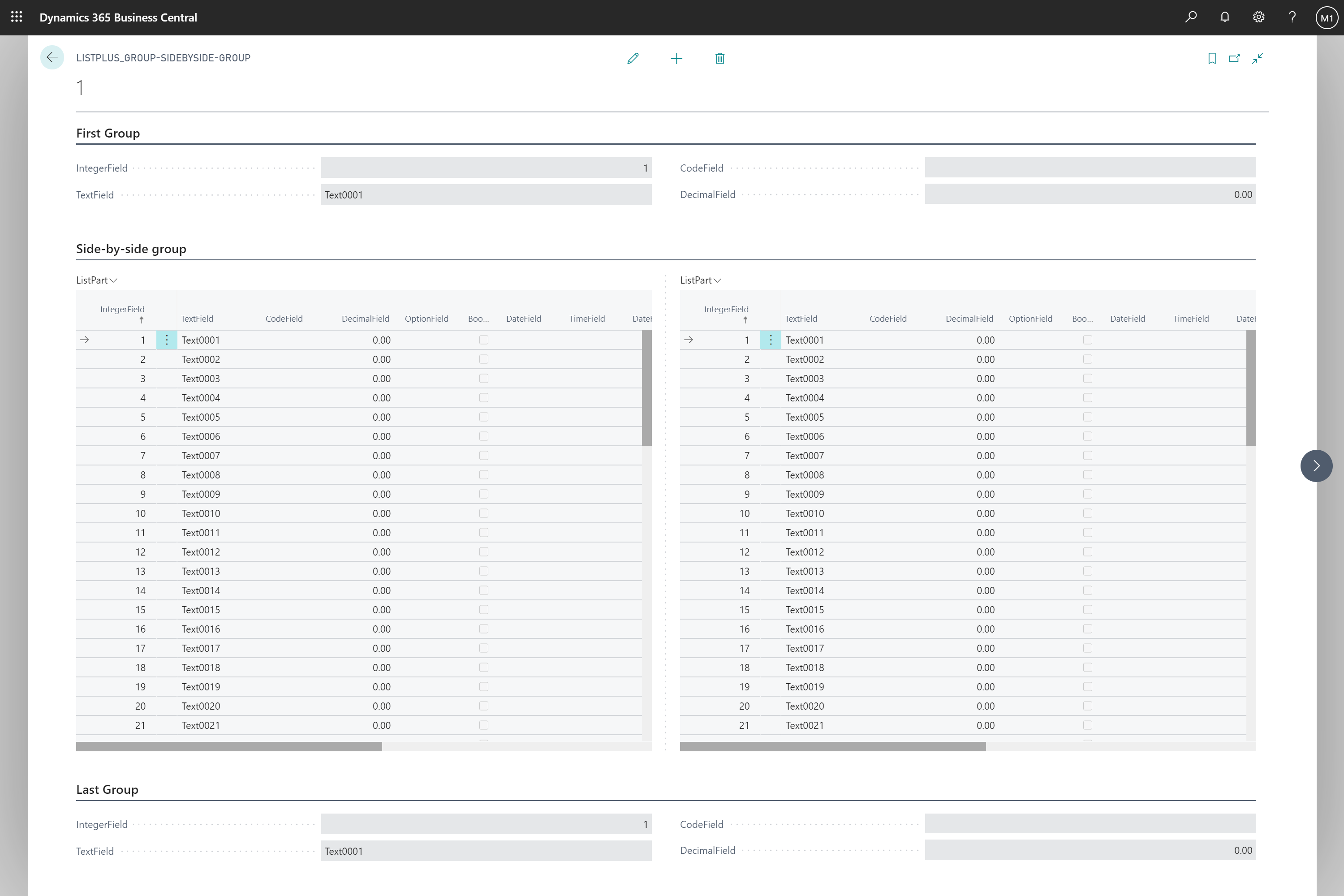 複数の ListPart を表示する ListPlus ページの例