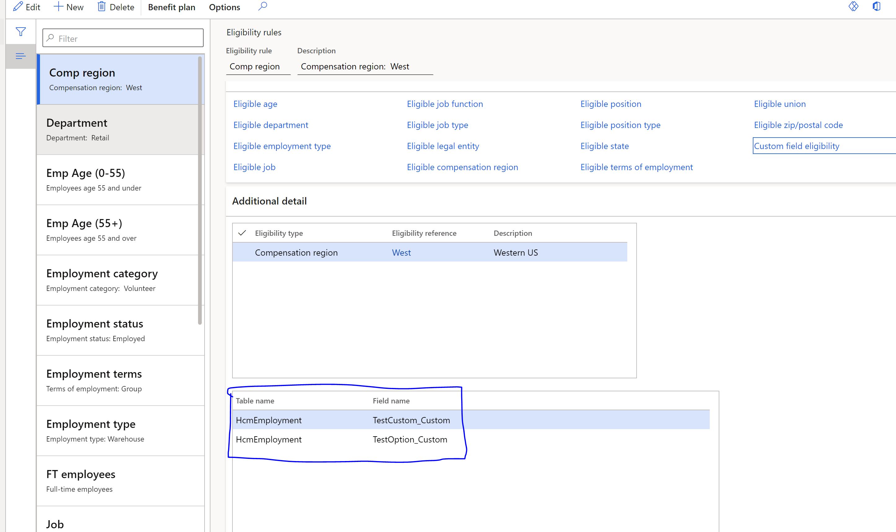 Custom fields added in the eligibility rules list post configuration