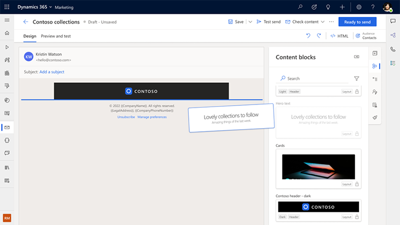 コンテンツ ブロックを使用することで、メール作成の効率を高めます。