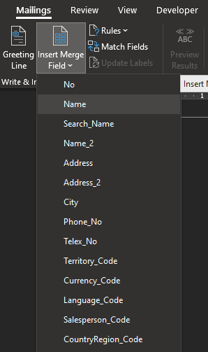 Adding merge fields in Microsoft Word