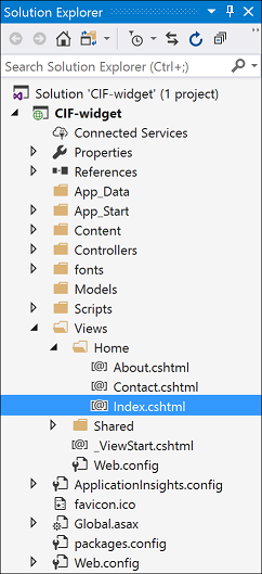 ソリューション エクスプローラーから Index.cshtml ファイルを開きます。