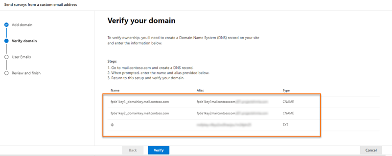 DNS レコードを作成するための値。