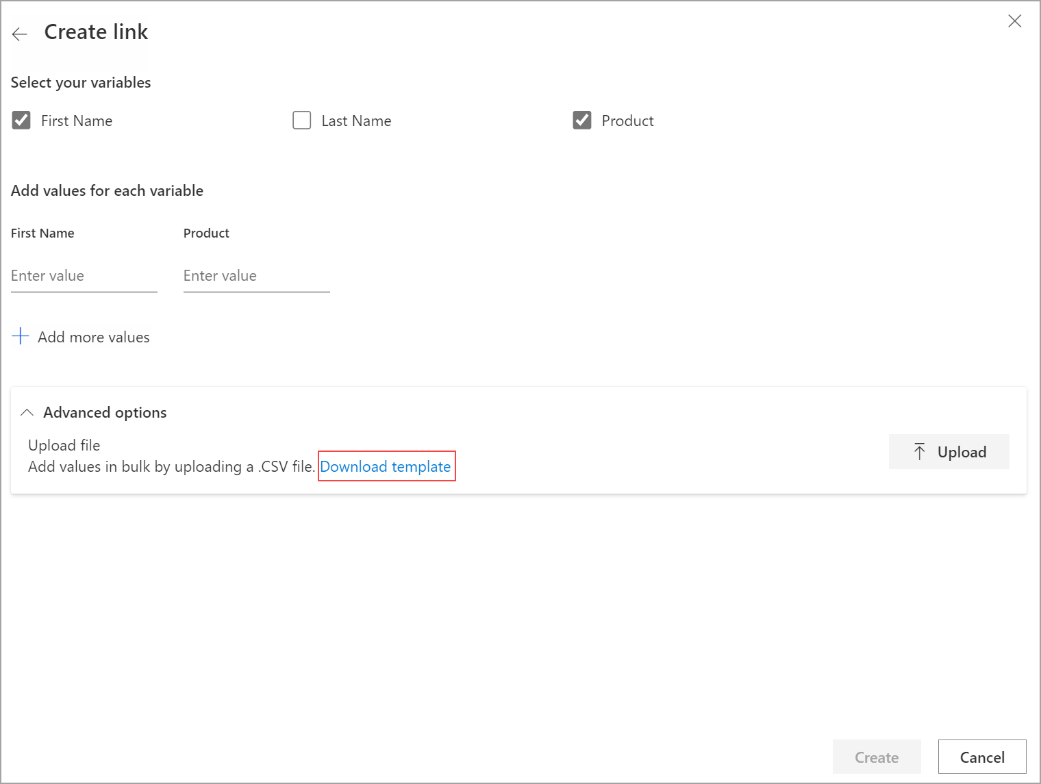 テンプレートをダウンロードして、調査のユーザー設定 リンクを作成する。