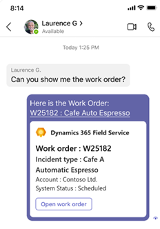 Field Service Teams 作業指示リンクが展開されたスクリーンショット