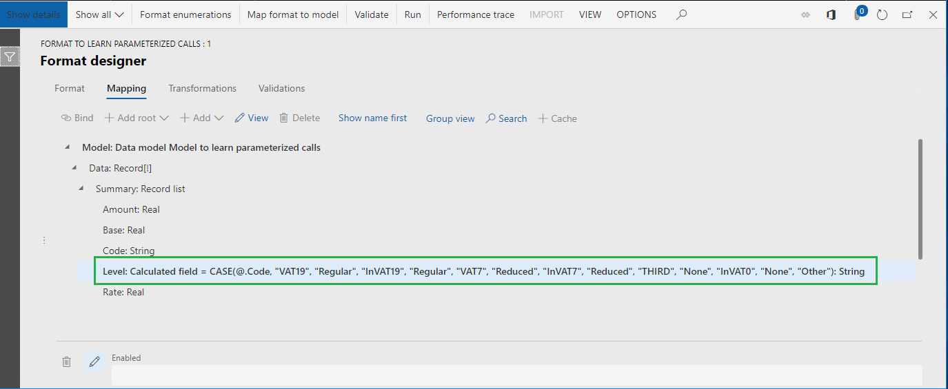 Model.Data.Summary.Level の計算済フィールド (ハードコードが設定された税コード付き)。