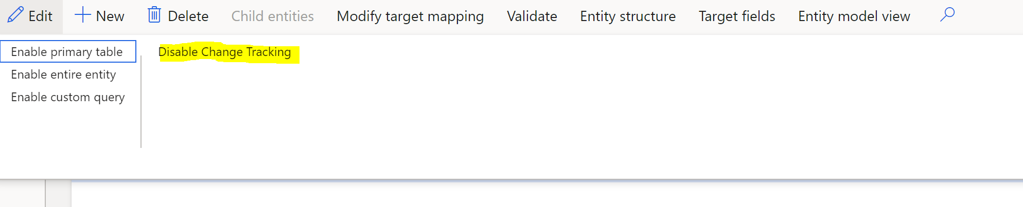 Change Tracking を無効にするを選択します。