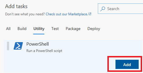 PowerShell タスクを追加します。