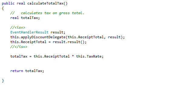 calculateTotalTax メソッド。