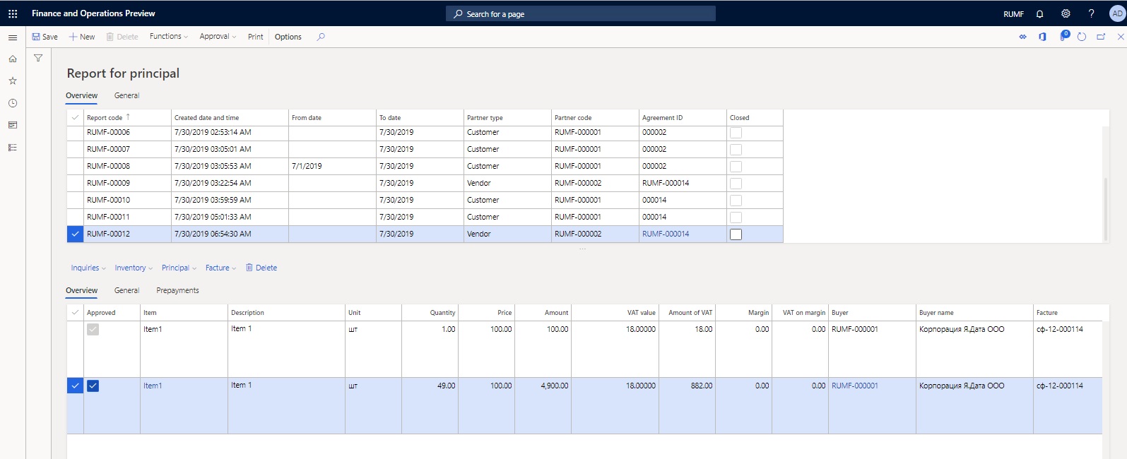 Report for principal page, approving lines on the report.