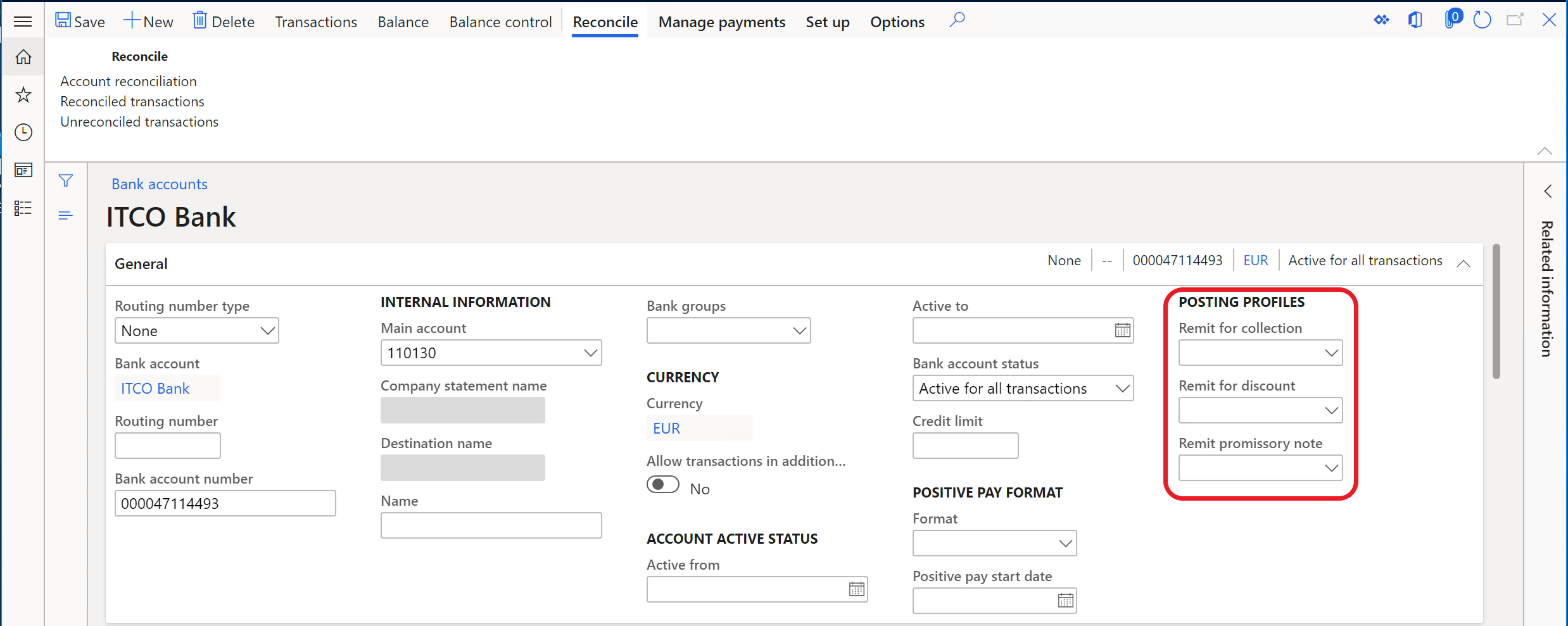 Bank account setup.