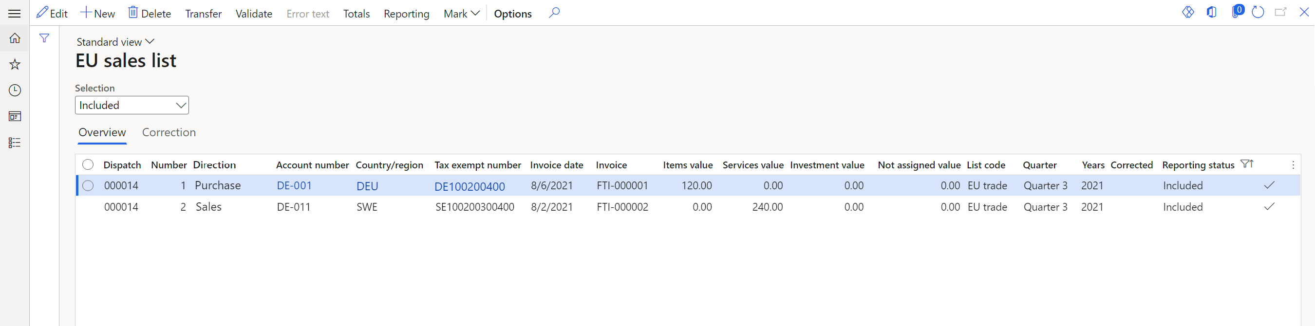 EU sales list page.