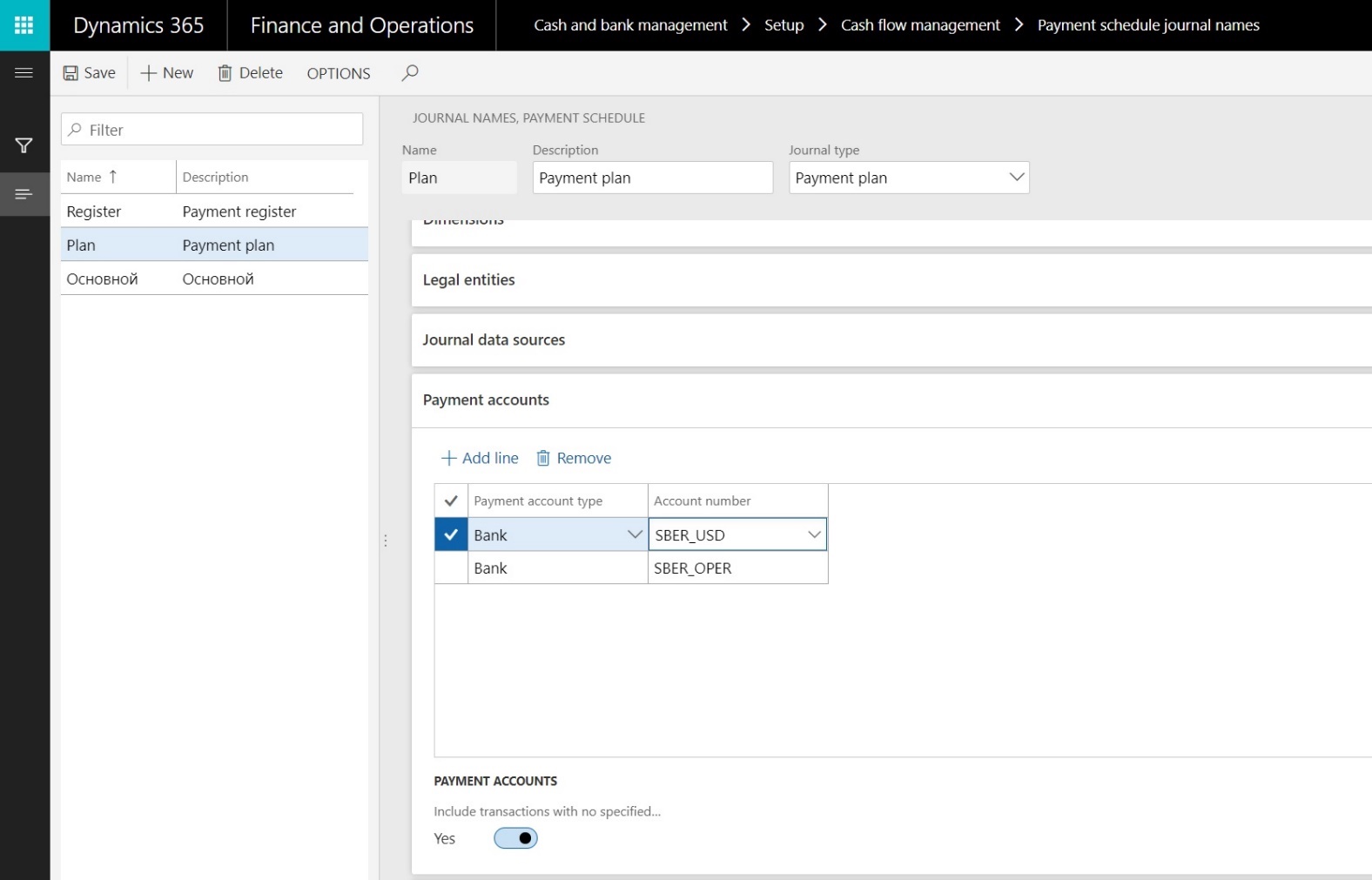 Payment schedule journal names page, Payment accounts FastTAb.