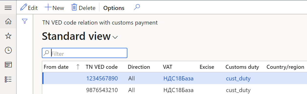 TN VED code relation with customs payment page.