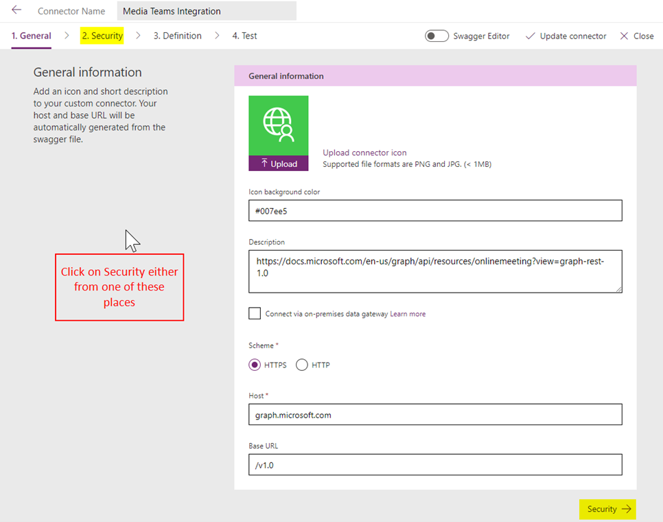 Microsoft Teams custom connector security.