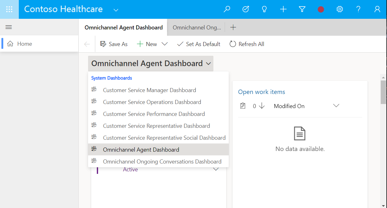 Omnichannel dashboard selector.