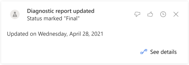 A screenshot showing the card for updated diagnostic report.