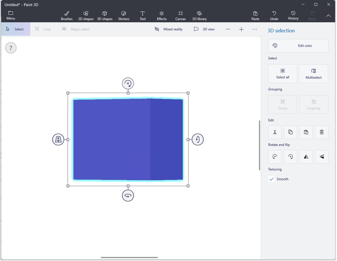 回転したペイント 3D 画像のスクリーンショット。