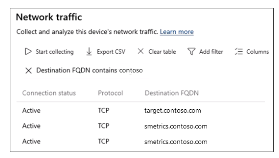 FQDN の [ネットワーク トラフィック] のスクリーンショット。