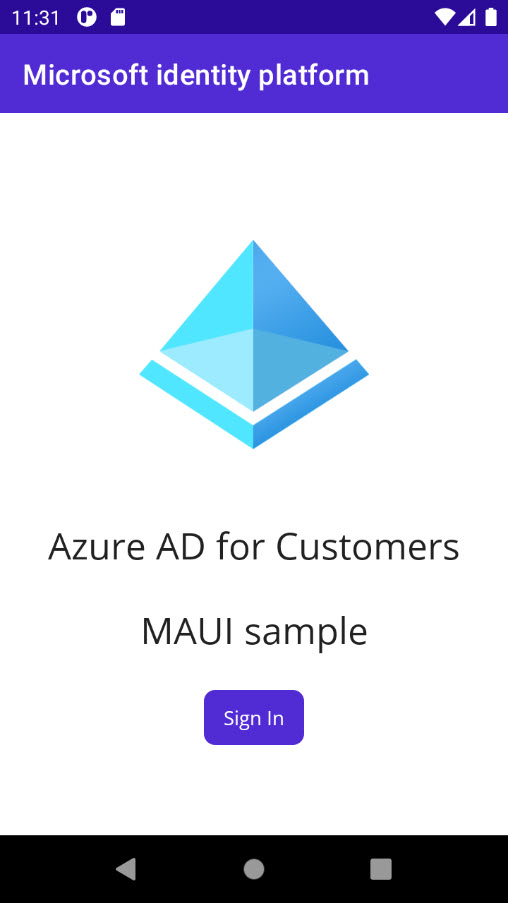 Android アプリケーションの [サインイン] ボタンのスクリーンショット