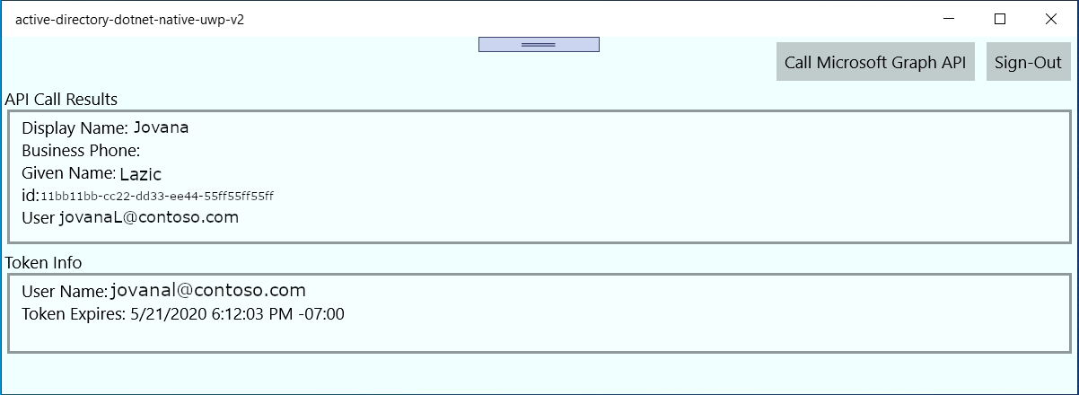 API 呼び出しの結果画面