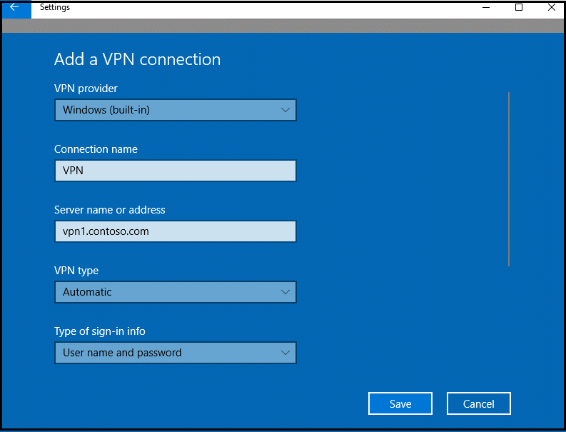 [VPN 接続を追加する] ウィンドウ