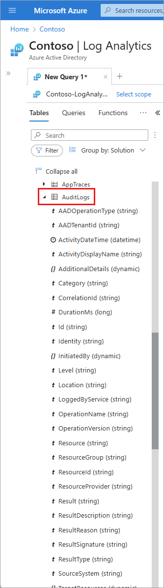 Screenshot of the schema of a query.