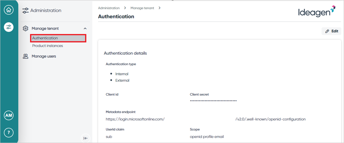 [Authentication] \(認証\) ページのスクリーンショット。