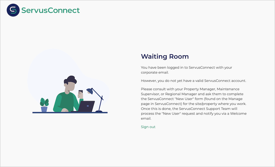 ServusConnect Waiting Room を示すスクリーンショット。