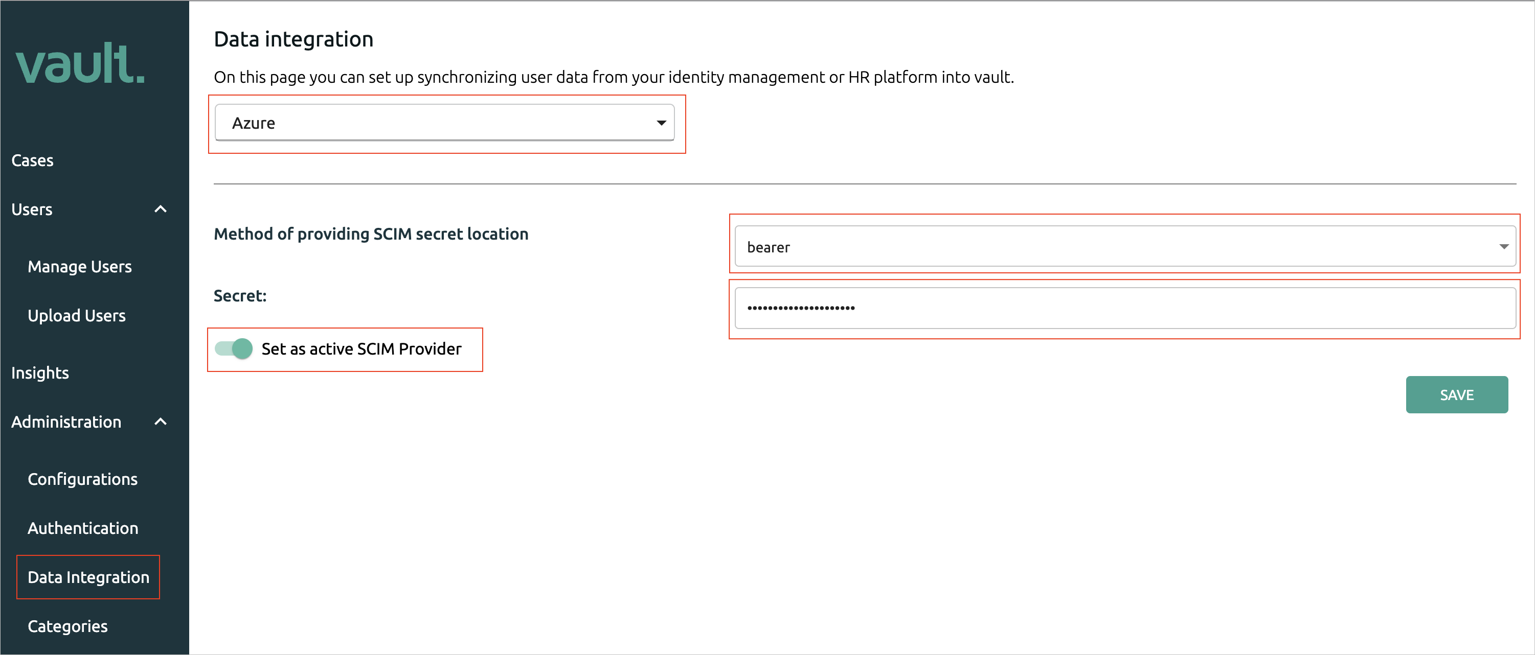 [Data Integration]\(データ統合\) ページのスクリーンショット。