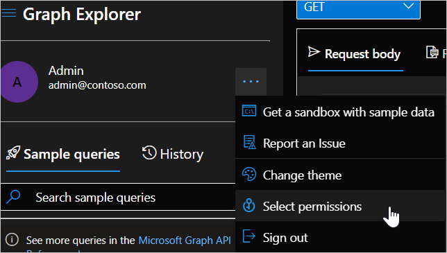 Microsoft Graph の設定オプションのスクリーンショット