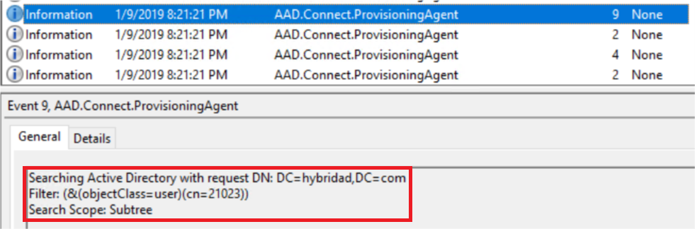 LDAP 検索のスクリーンショット。